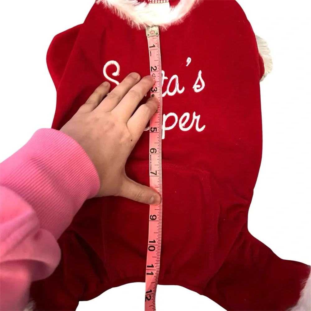 Pup Crew Santa’s Helper Red White Faux Velvet & Faux Fur Trim Dog Onesie